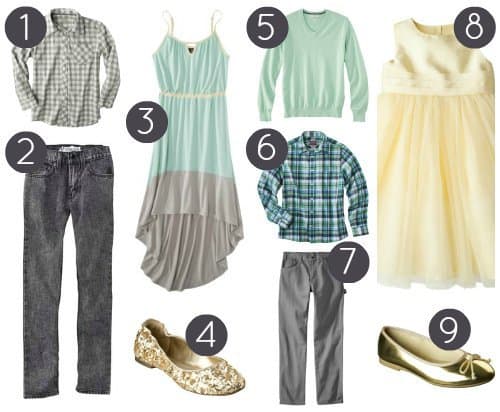 Affordable Family Photo Outfits - Mint Yellow Grey Gold