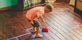 Rainy Day Activity: Playroom Floor Hopscotch