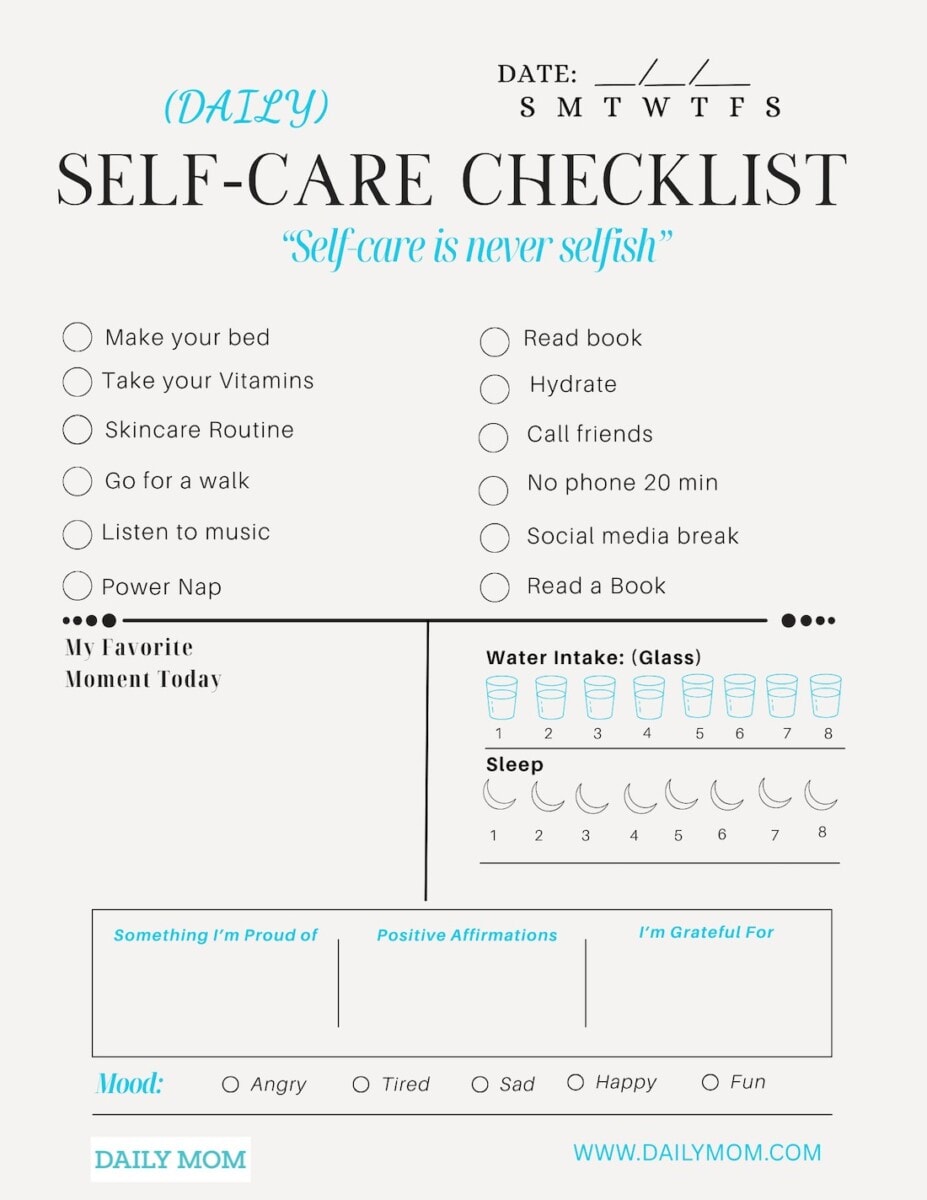 Free Printable Self Care Tracker For Moms: Daily Pdf Planner To Track Mood, Habits, And Your Best Self 1 Daily Mom, Magazine For Families