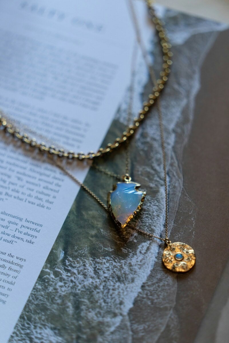 Opal Jewelry Necklaces Over Pages Of A Book